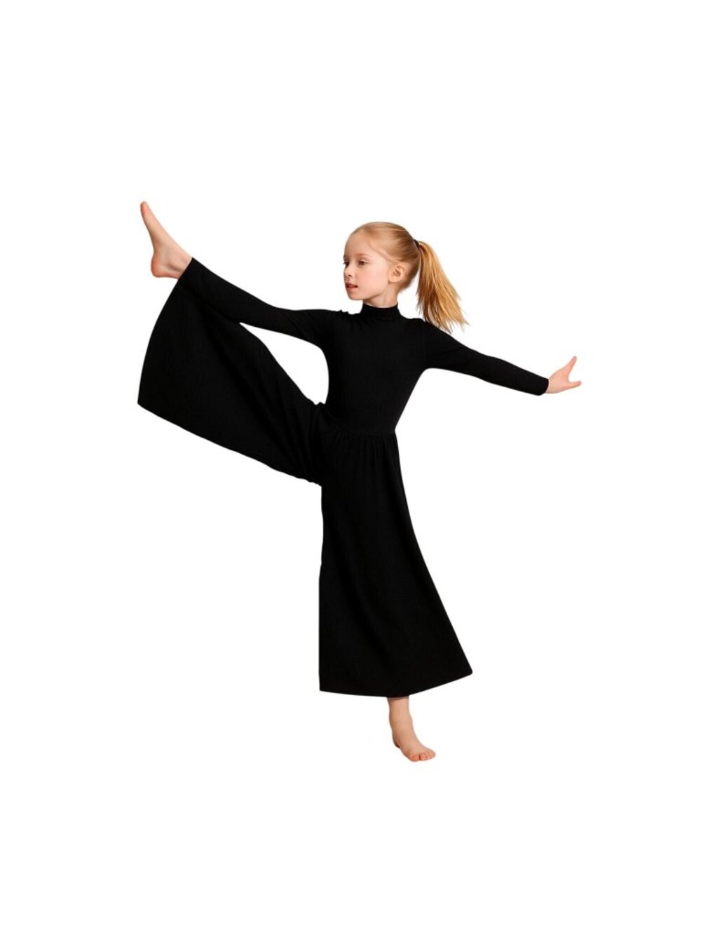 Eurotard Girls XL Black Dance Jumpsuit Wide Leg High Neck Praise Worship